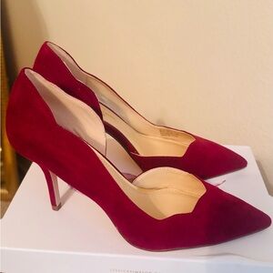 Jessica Simpson Sangria Red Microsuede Jenavieve Heels, Size 8, NWT